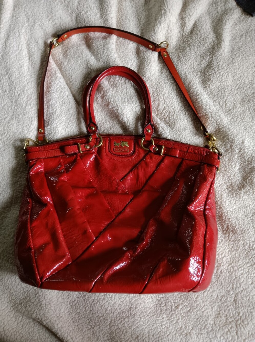 Coach Red Patent Genuine Leather Tote Bag with Gold Hardware | READ DESCRIPTION